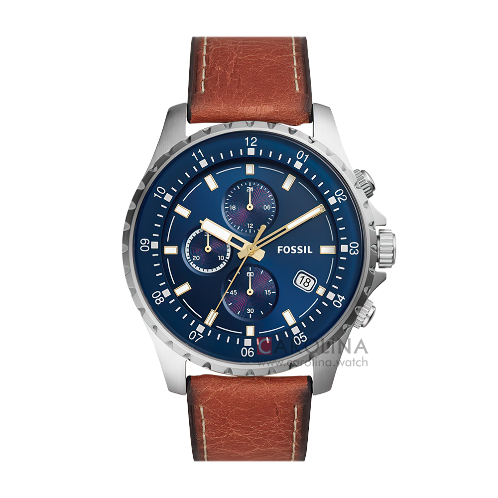 Jam Tangan Fossil Dillinger FS5675 Men Blue Dial Brown Leather Strap