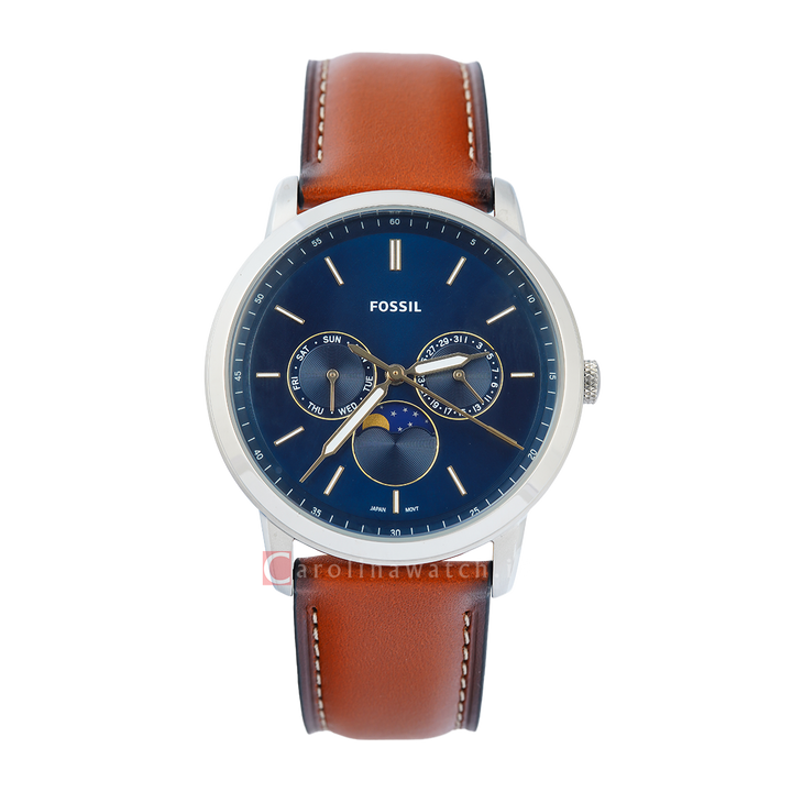 Jam Tangan Fossil Neutra FS5903 Moonphase Multifunction Men Blue Dial Brown Leather Strap