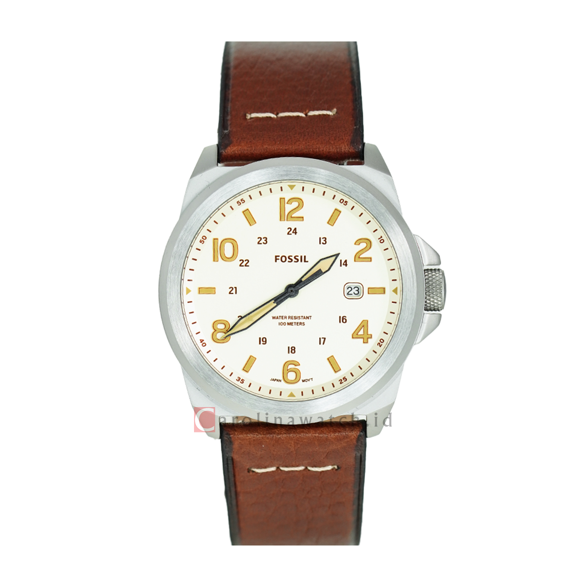 Jam Tangan Fossil Bronson FS5919 Men Biege Dial Brown Leather