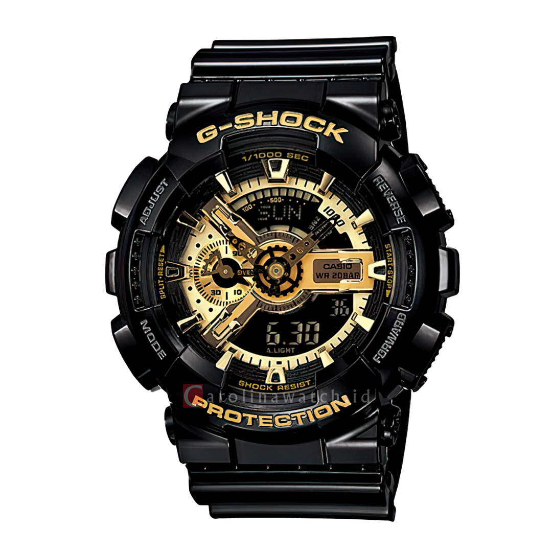 Jam Tangan Pria Casio G-Shock GA-110GB-1A Black and Gold Series Digital Analog Dial Black Resin Band