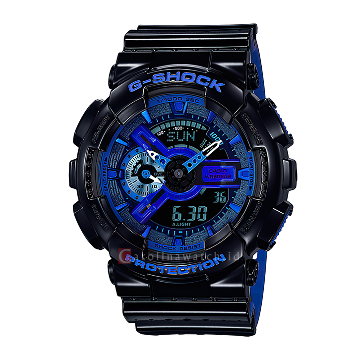 Jam Tangan Casio G-Shock GA-110LPA-1A Men Blue Digital Analog Dial Black Resin Band
