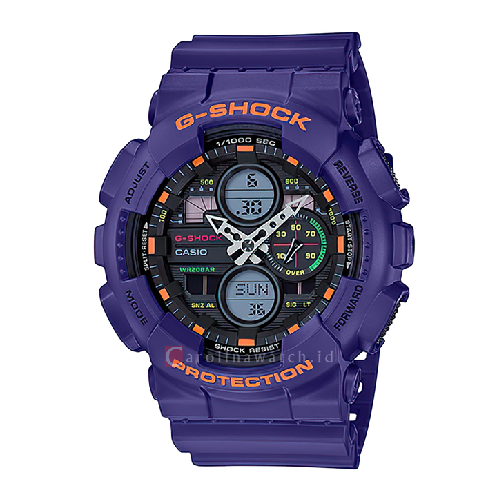 Jam Tangan Casio G-Shock GA-140-6A Men Black Digital Analog Dial Purple Resin Band