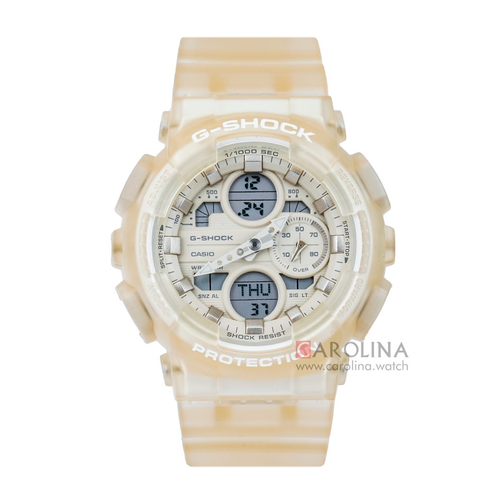 Jam Tangan CASIO G-SHOCK GMA-S140NC-7A Frosted Translucent Women Digital Analog Dial White Clear Resin Band