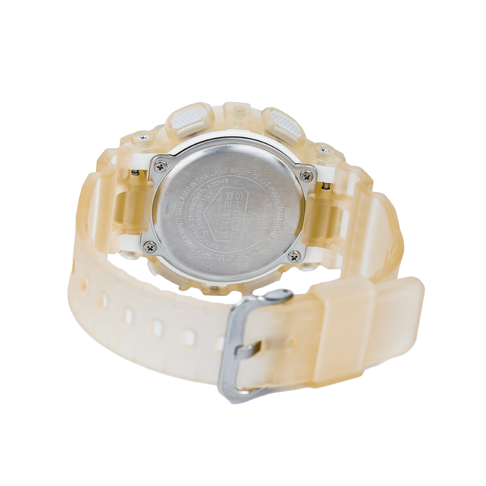 Jam Tangan CASIO G-SHOCK GMA-S140NC-7A Frosted Translucent Women Digital Analog Dial White Clear Resin Band
