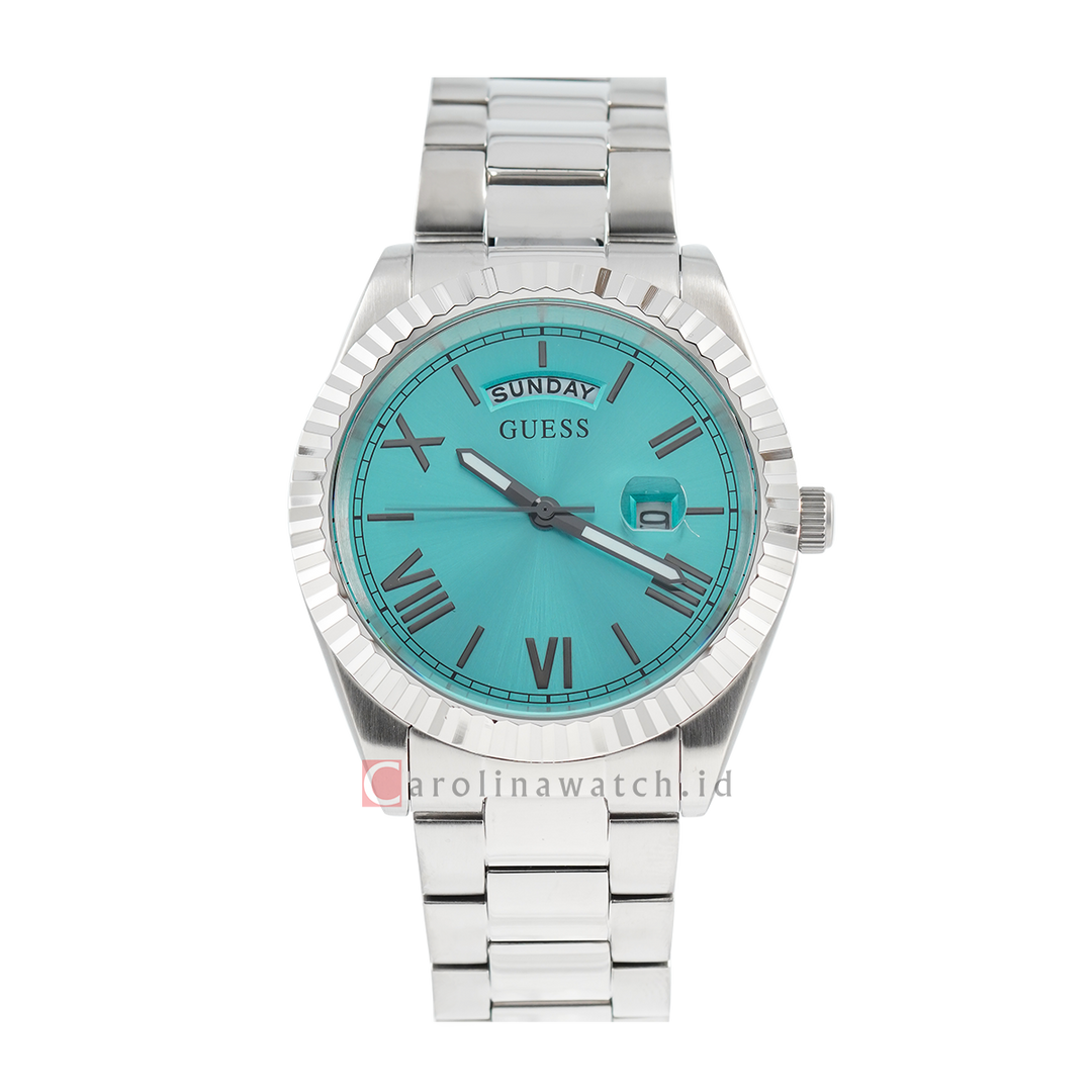 Jam Tangan GUESS Connoisseur GW0265G11 Men Turquoise Dial Stainless Steel Strap