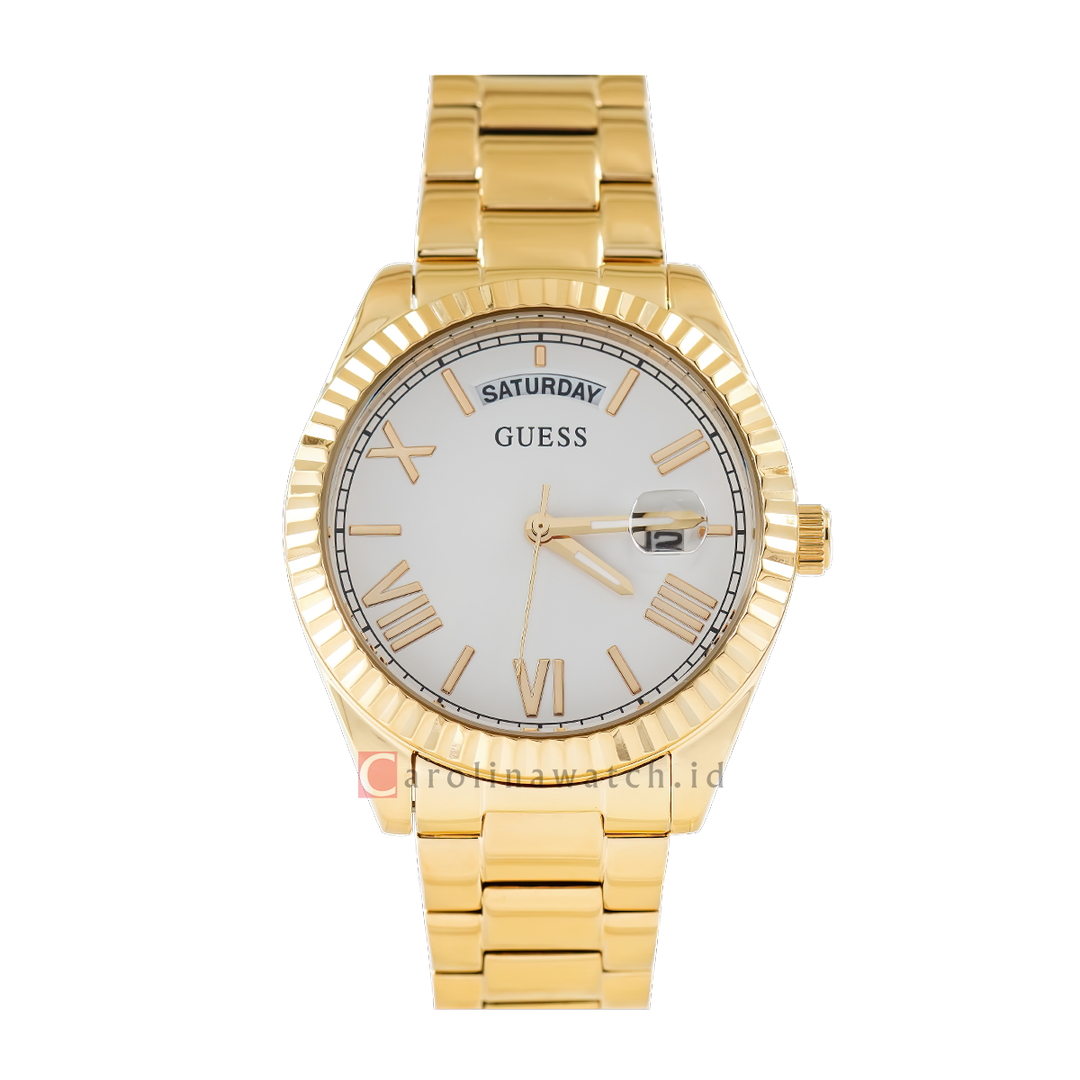 Jam Tangan GUESS GW0308L2 Women White Sunray Dial Gold Stainless Steel Strap