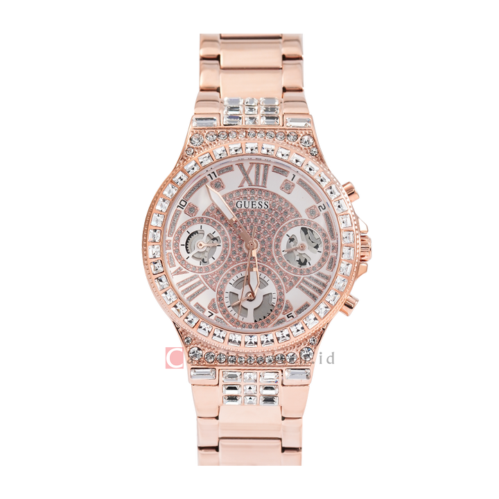 Jam Tangan GUESS Moonlight GW0320L3 Rose Gold Sunray Dial Rose Gold Stainless Steel Strap