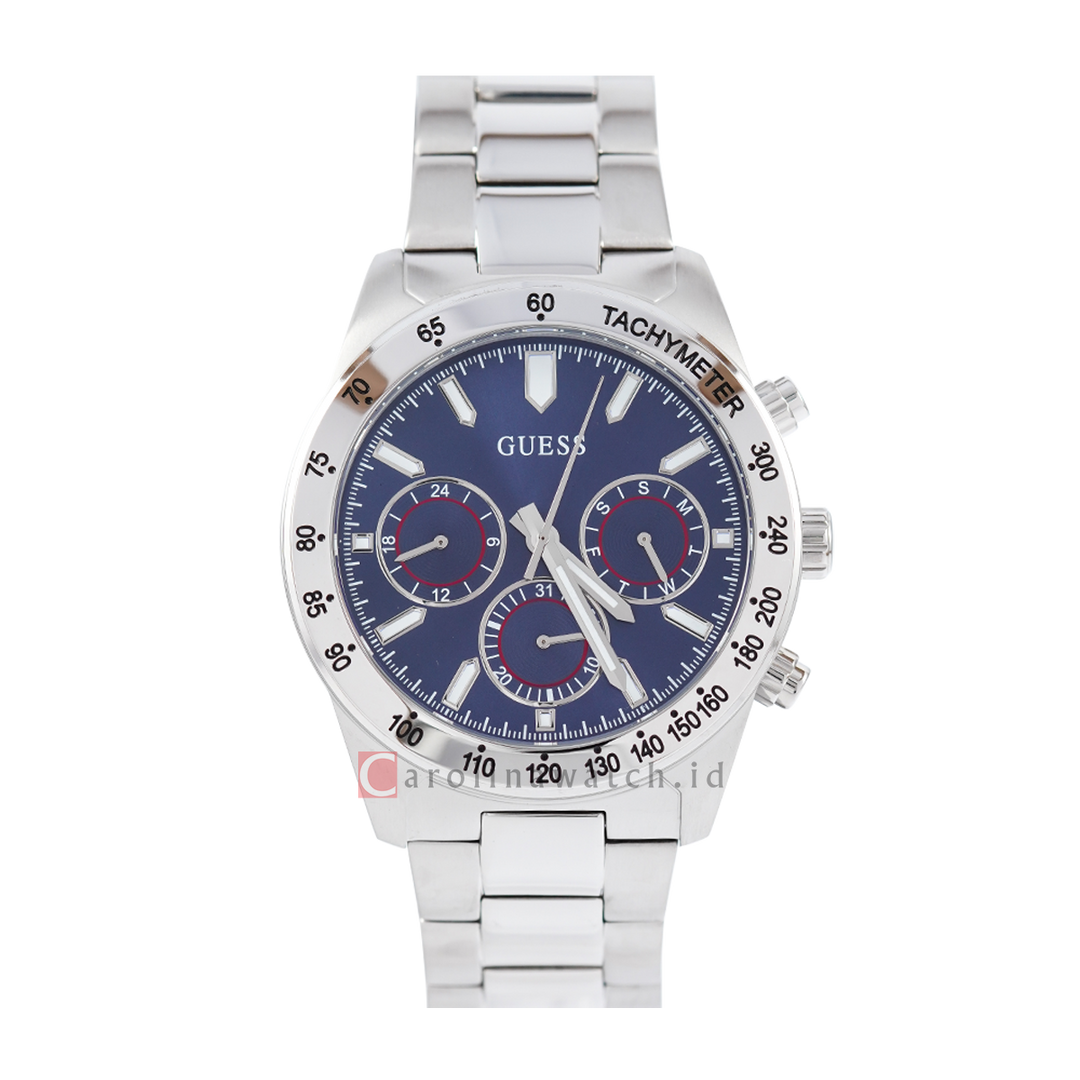 Jam Tangan GUESS Altitude GW0329G1 Blue Sunray Dial Stainless Steel Strap