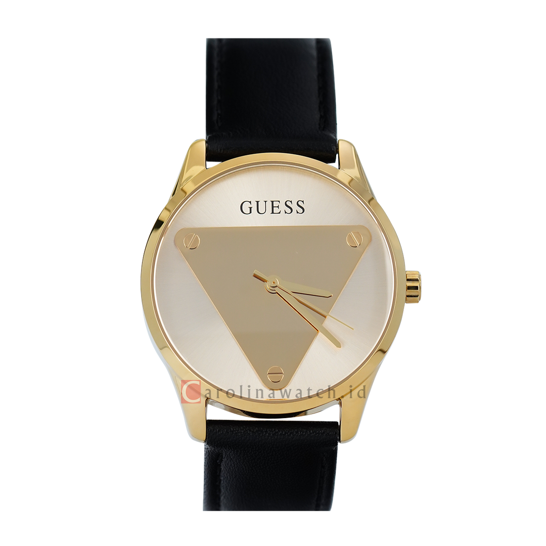 Jam Tangan GUESS GW0399L3 Women Gold Tone Case Black Genuine Leather Strap