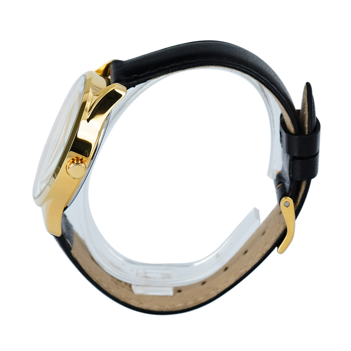 Jam Tangan GUESS GW0399L3 Women Gold Tone Case Black Genuine Leather Strap