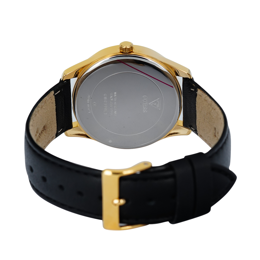 Jam Tangan GUESS GW0399L3 Women Gold Tone Case Black Genuine Leather Strap