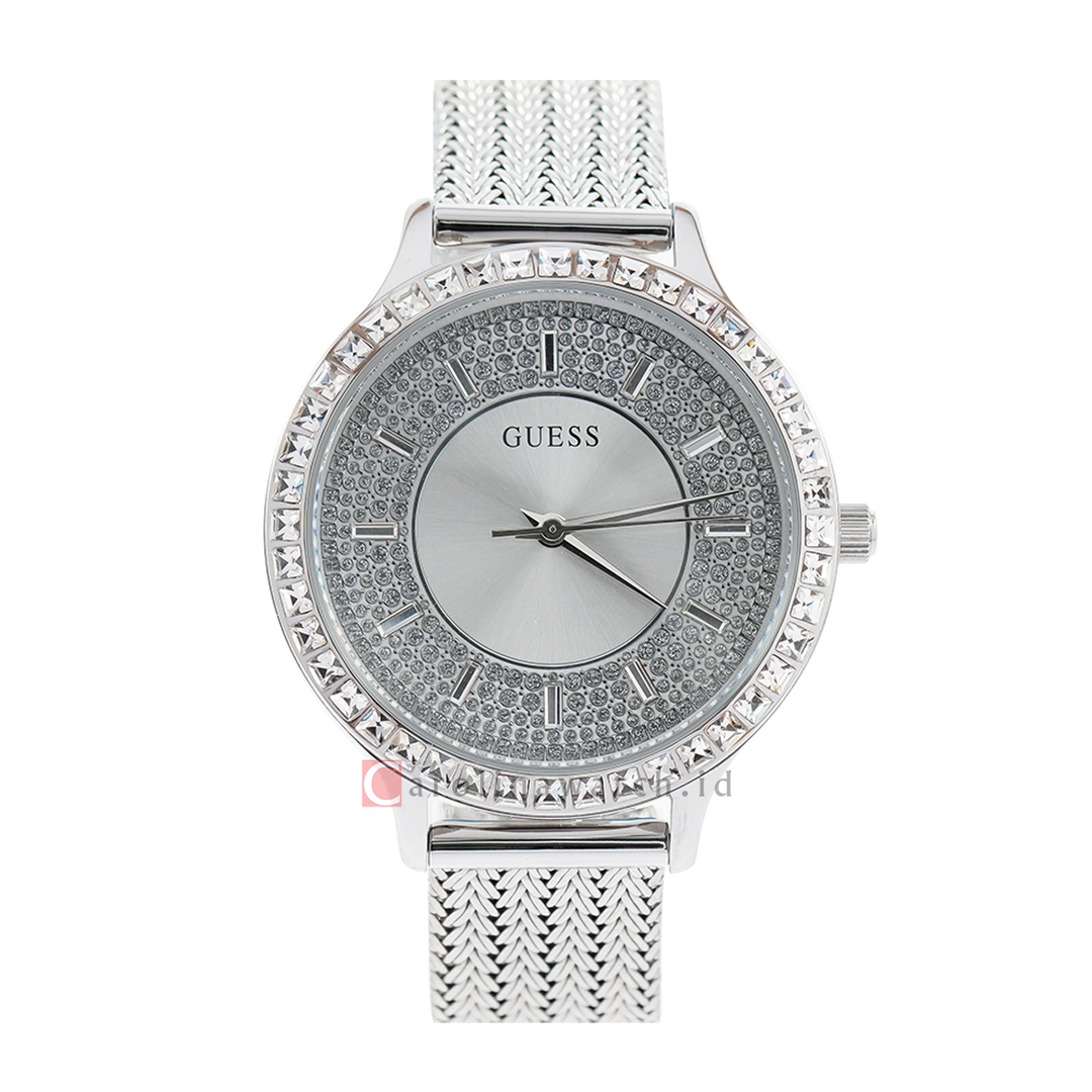 Jam Tangan GUESS Soiree GW0402L1 Women Silver With Crystals Dial Mesh Strap