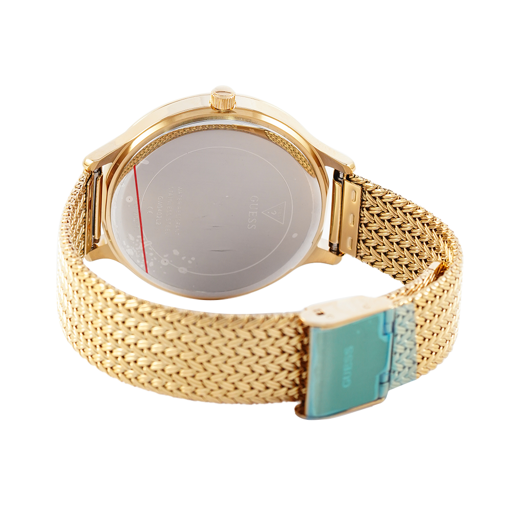 Jam Tangan GUESS Soiree GW0402L2 Gold With Crystals Dial Gold Mesh Strap