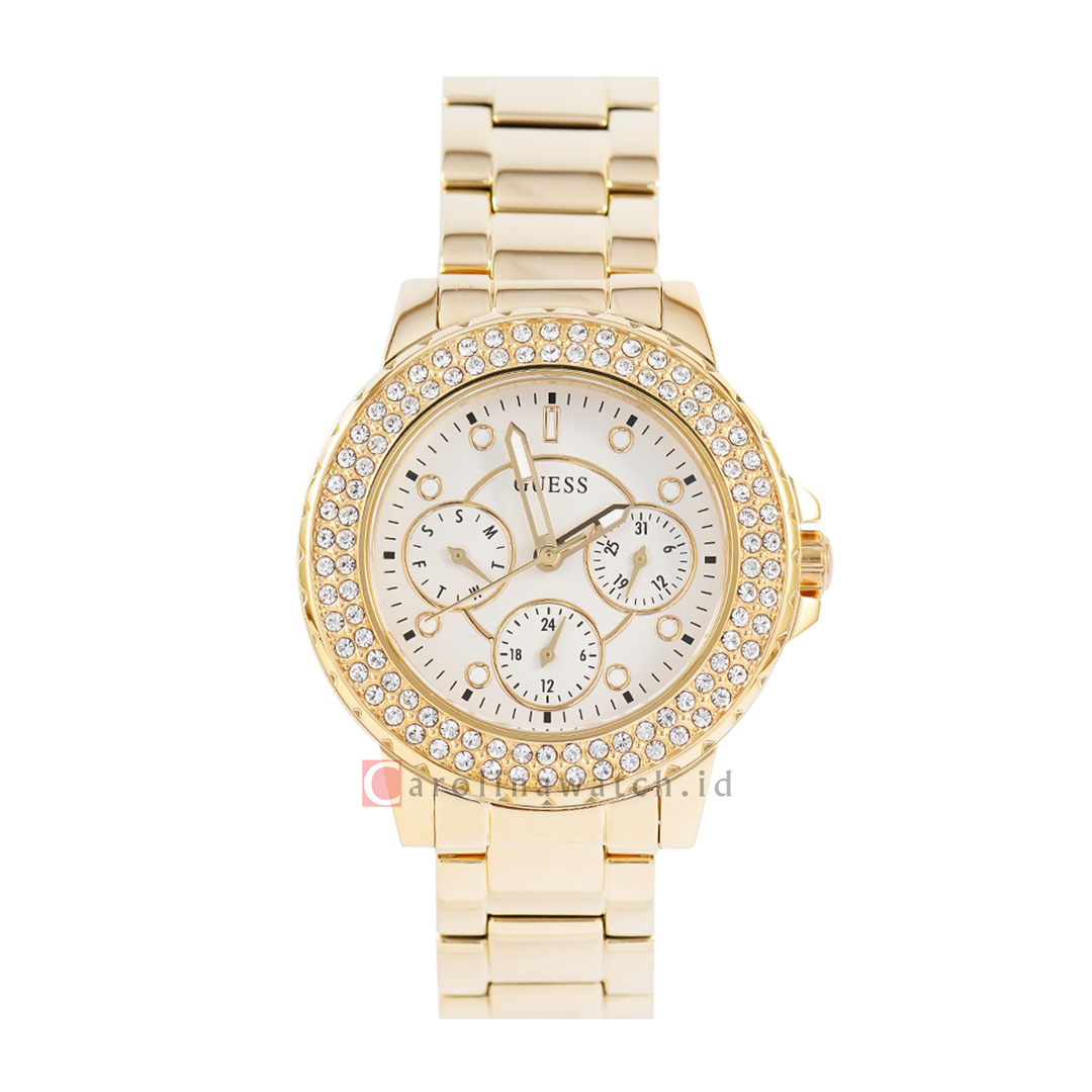 Jam Tangan GUESS GW0410L2 Women White Sunray Dial Gold Stainless Steel Strap