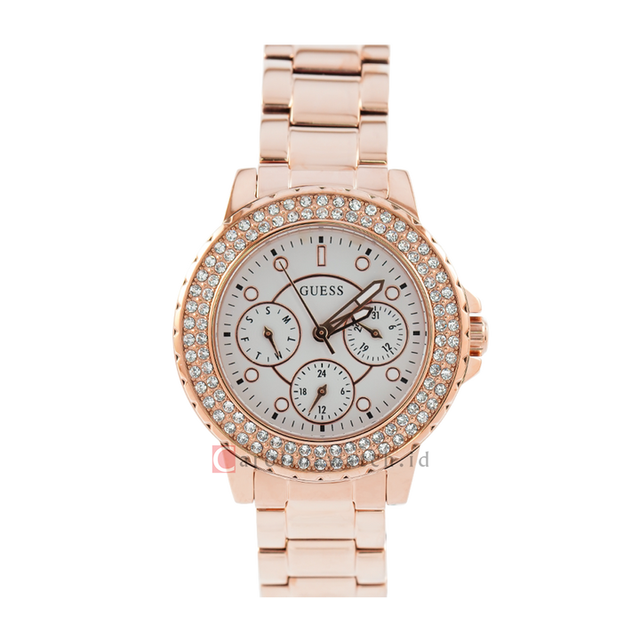 Jam Tangan GUESS GW0410L3 Women White Sunray Dial Rose Gold Stainless Steel Strap