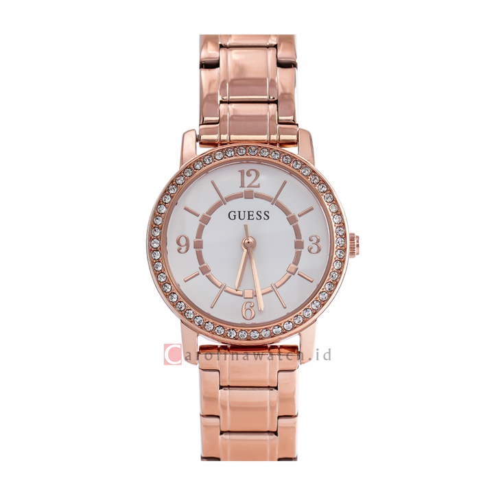 Jam Tangan GUESS GW0468L3 Women Silver Sunray Dial Rose Gold Stainless Steel Strap