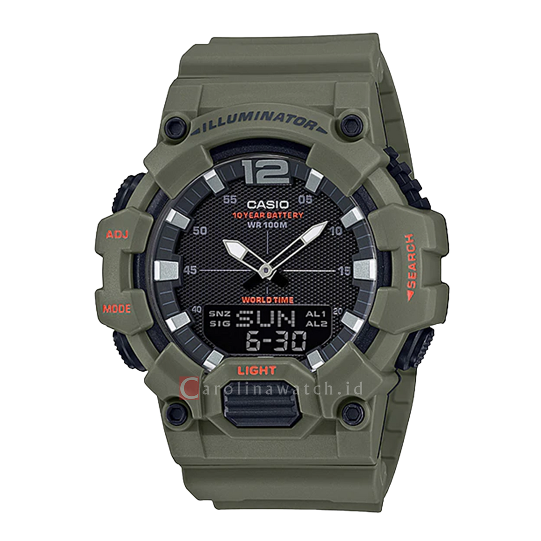Jam Tangan Casio HDC-700-3A2 Men Black Digital Analog Dial Green Olive Resin Band
