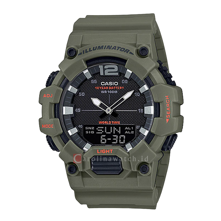 Jam Tangan Casio HDC-700-3A2 Men Black Digital Analog Dial Green Olive Resin Band