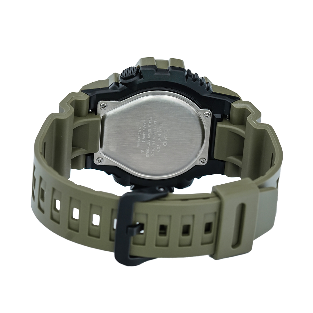 Jam Tangan Casio HDC-700-3A2 Men Black Digital Analog Dial Green Olive Resin Band