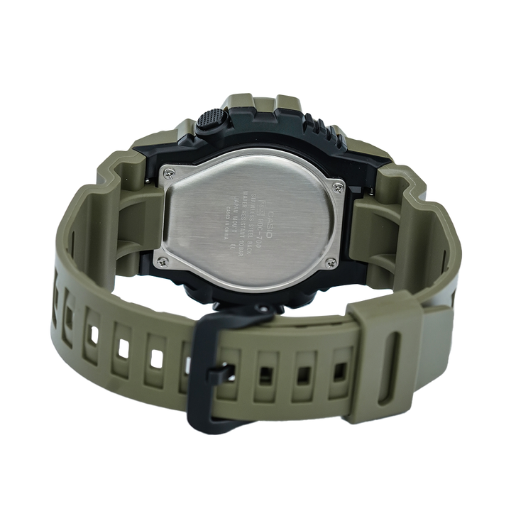 Jam Tangan Casio HDC-700-3A2 Men Black Digital Analog Dial Green Olive Resin Band