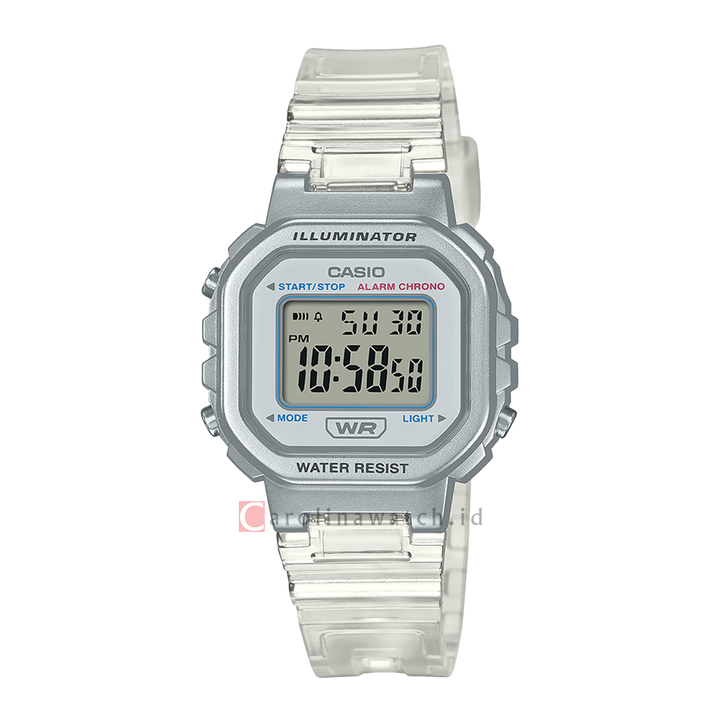 Jam Tangan Casio General LA-20WHS-7A Women Digital Dial White Transparent Resin Band