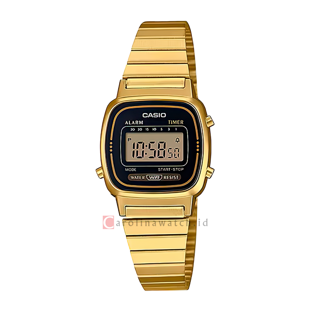 Jam Tangan Casio General LA670WGA-1D Women Digital Dial Gold Stainless Steel Band