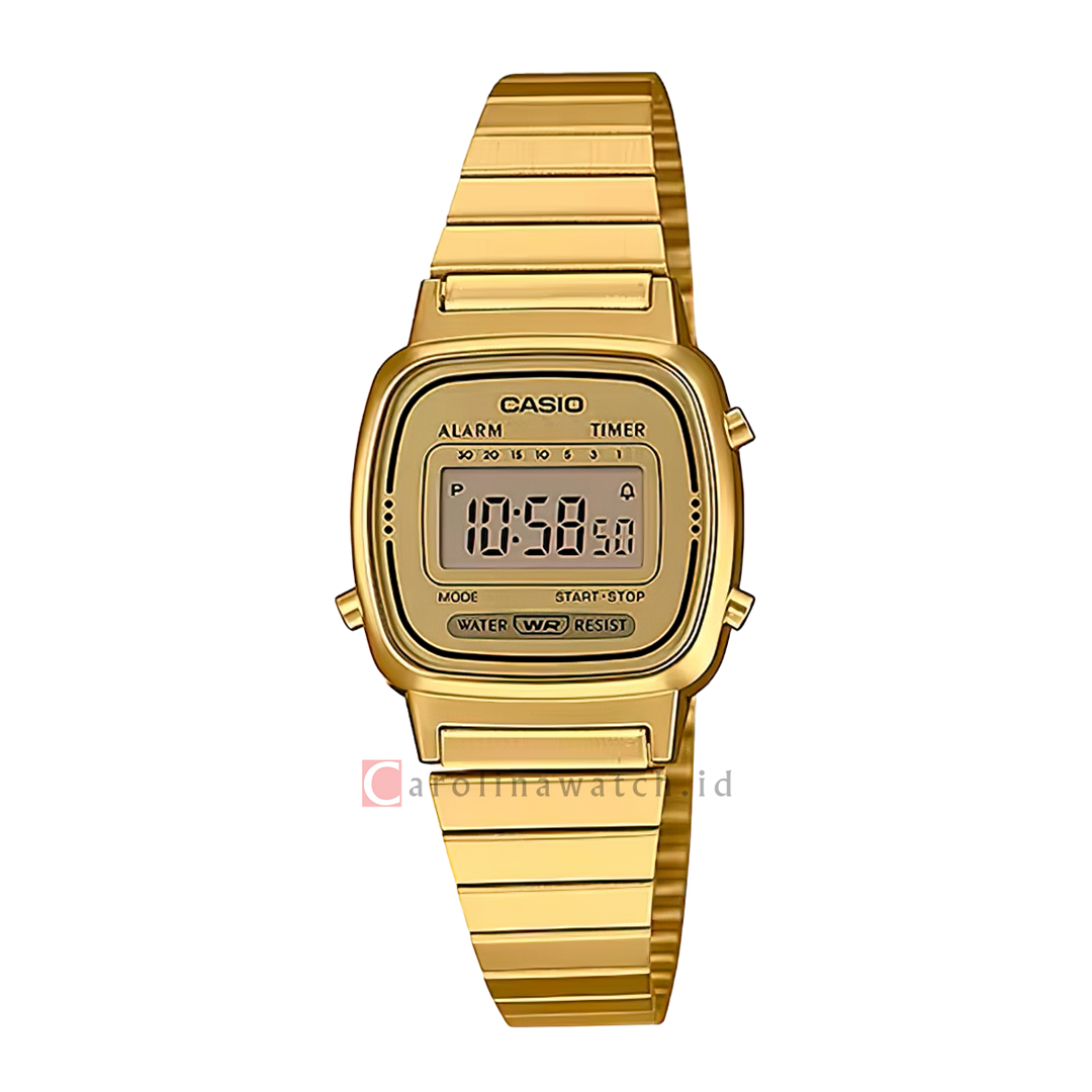Jam Tangan Casio LA670WGA-9D Women Digital Dial Gold Stainless Steel band