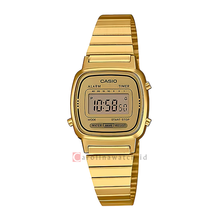 Jam Tangan Casio LA670WGA-9D Women Digital Dial Gold Stainless Steel band