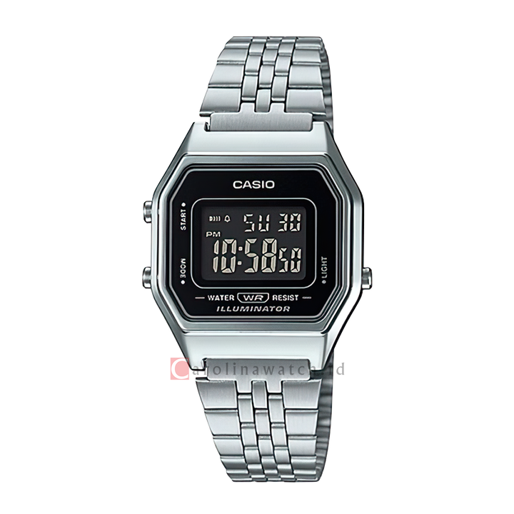 Jam Tangan Casio Vintage LA680WA-1B Women Black Digital Dial Stainless Steel Band
