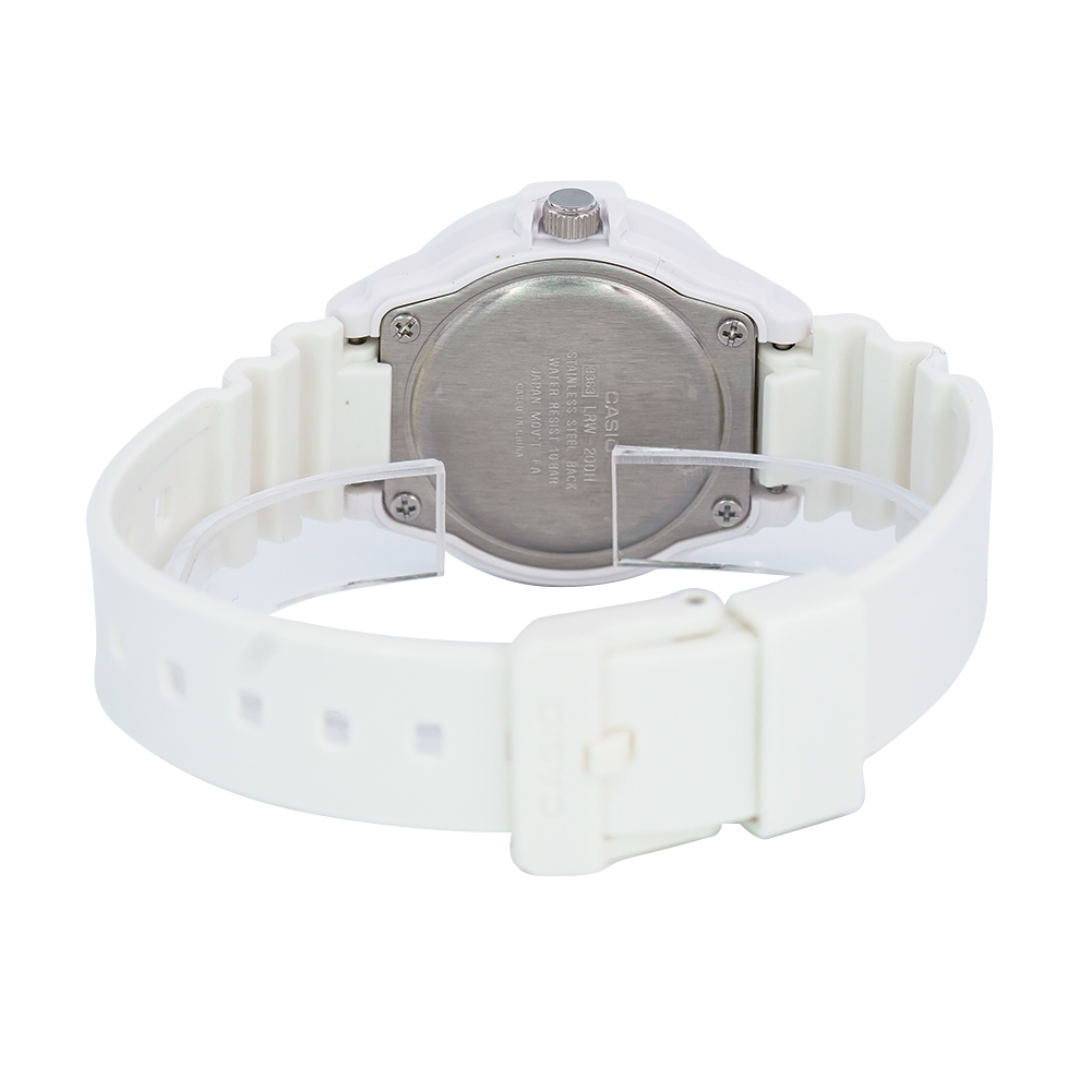 Jam Tangan Casio POP LRW-200H-3C Women White Green Patterned Dial White Resin Band