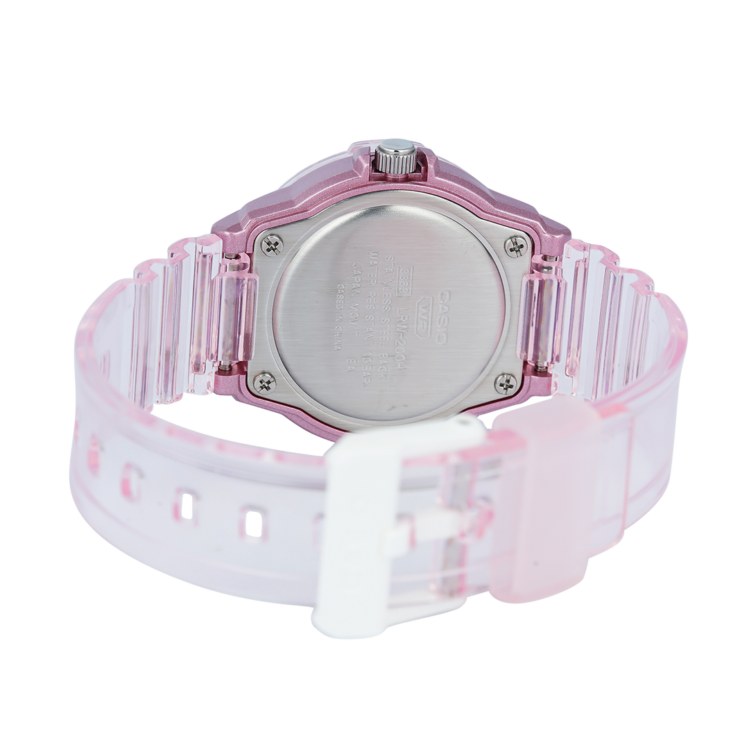 Jam Tangan Casio POP LRW-200HS-4E Women Pink Dial Pink Translucent Resin Band
