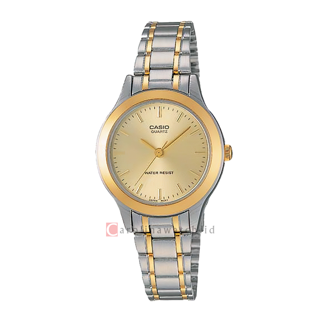 Jam Tangan Casio General LTP-1128G-9A Women Gold Dial Dual Tone Stainless Steel Band