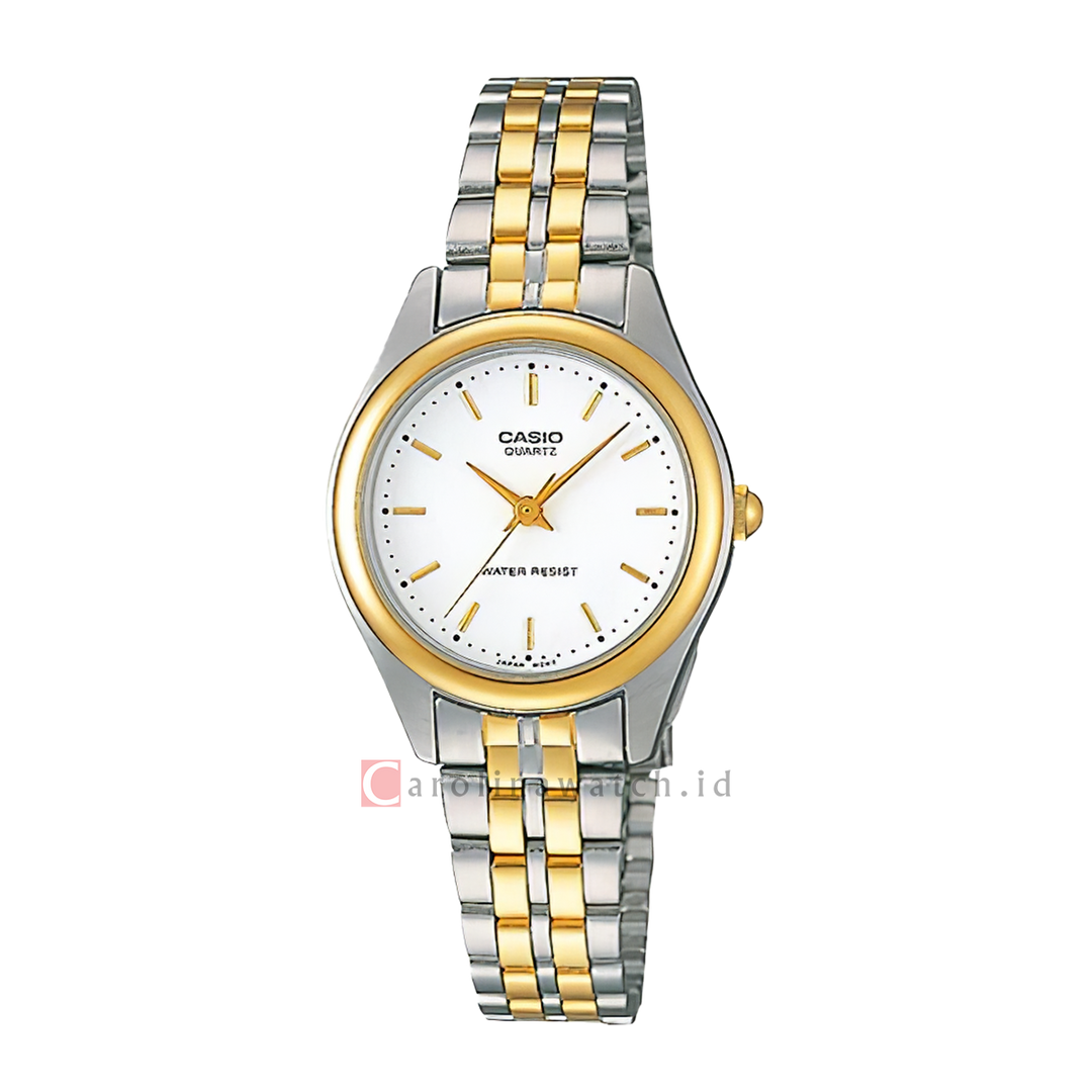 Jam Tangan Casio General LTP-1129G-7A Women White Dial Dual Tone Stainless Steel Band