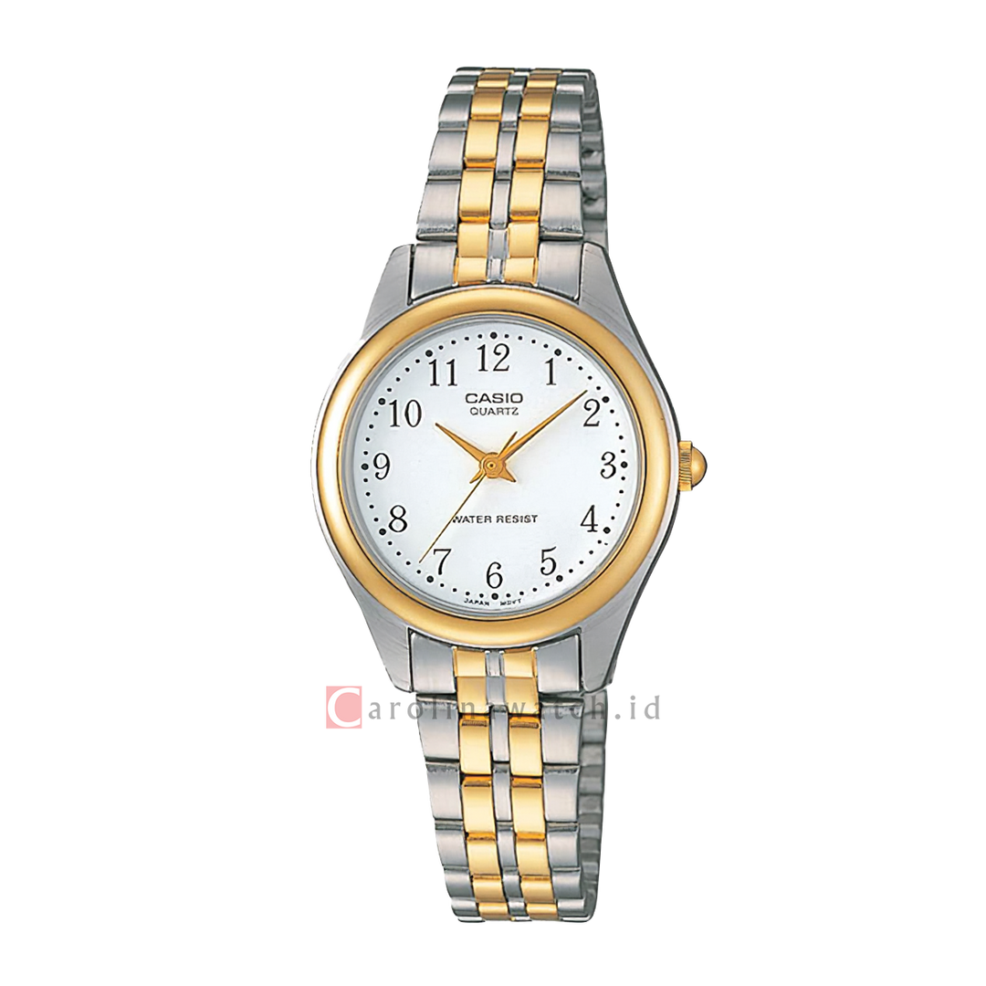 Jam Tangan Casio General LTP-1129G-7B Women White Dial Dual Tone Stainless Steel Band