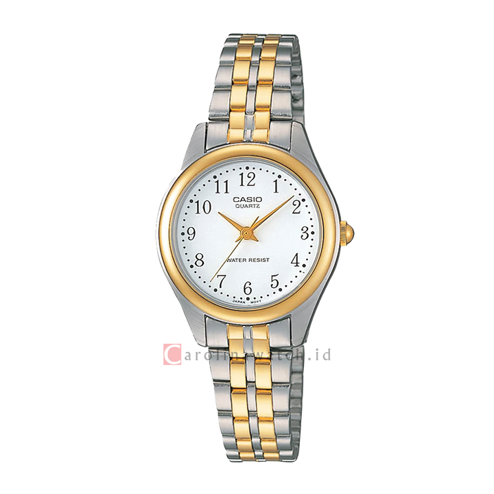 Jam Tangan Casio General LTP-1129G-7B Women White Dial Dual Tone Stainless Steel Band