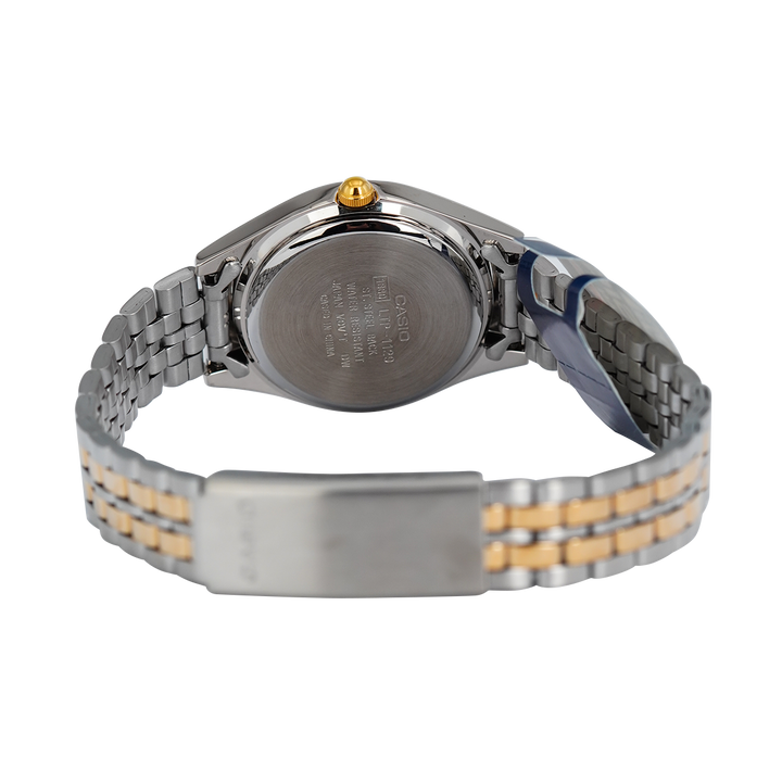 Jam Tangan Casio General LTP-1129G-7B Women White Dial Dual Tone Stainless Steel Band