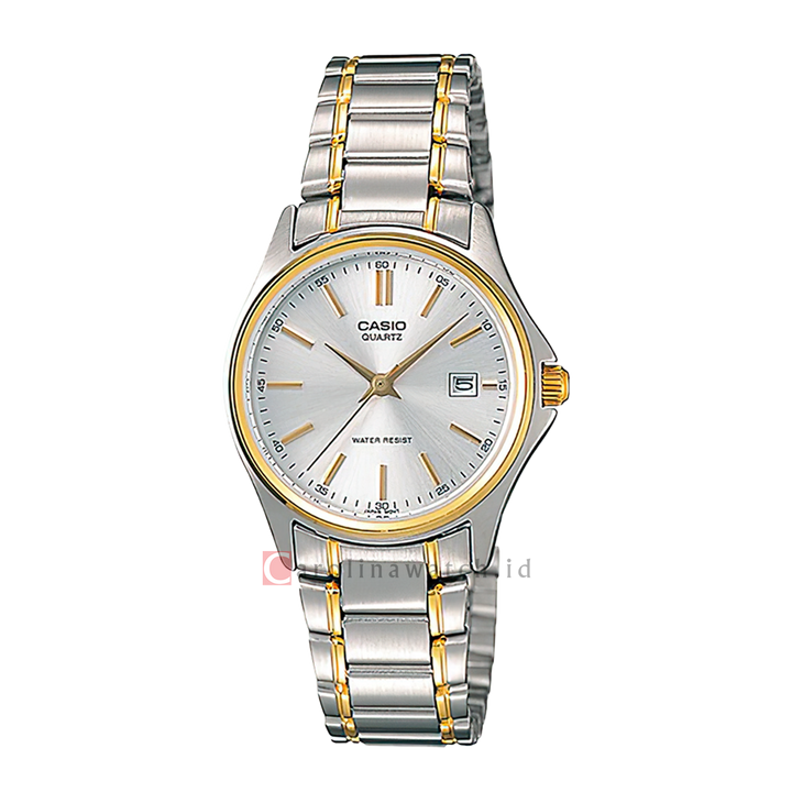 Jam Tangan Casio General LTP-1183G-7A Women Silver Dial Dual Tone Stainless Steel Band