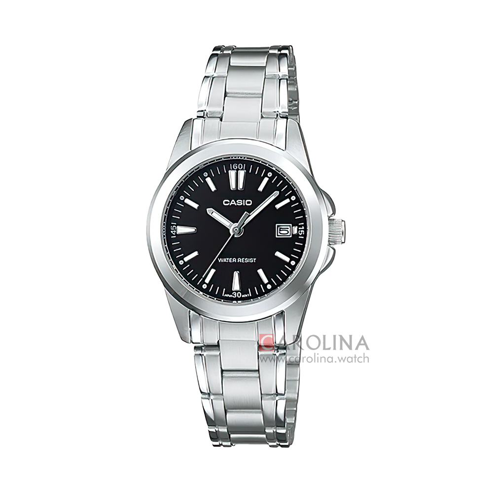 Jam Tangan Casio General LTP-1215A-1A Enticer Women Black Dial Stainless Steel Band