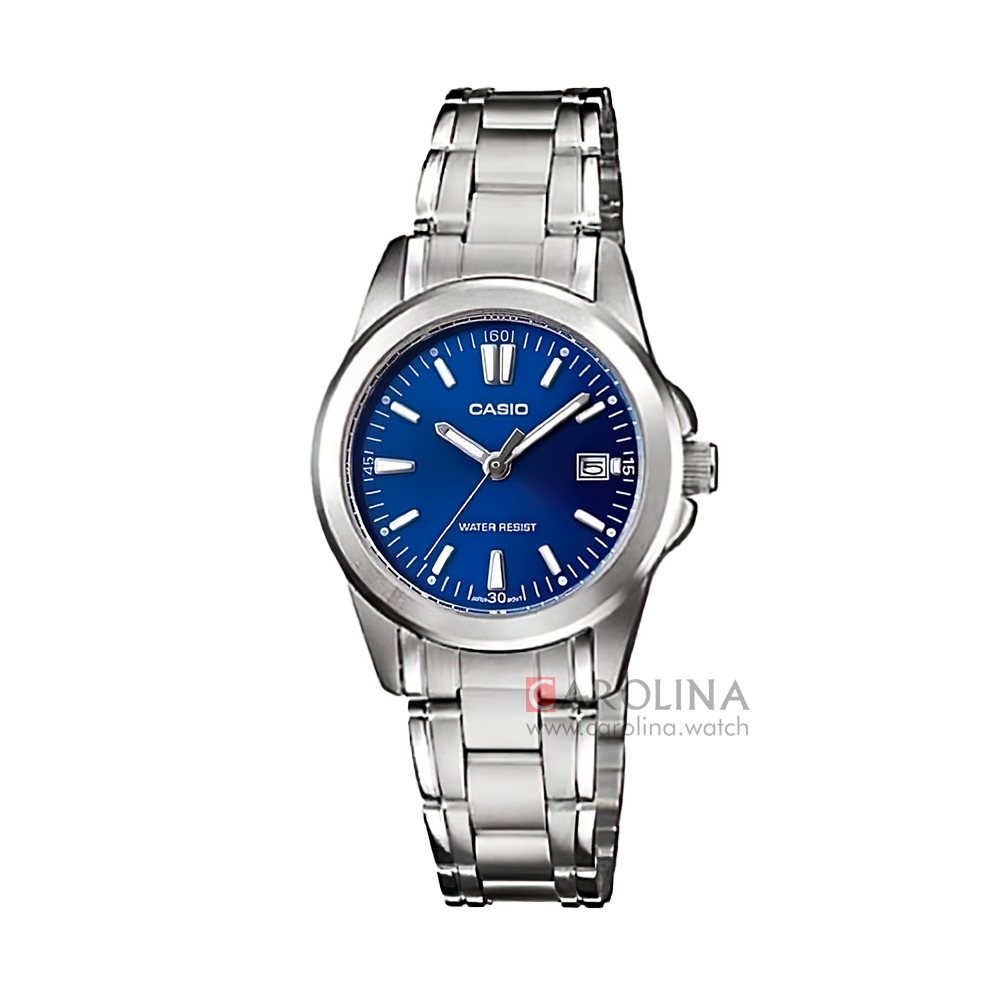 Jam Tangan Casio General LTP-1215A-2A2 Enticer Women Blue Dial Stainless Steel Band