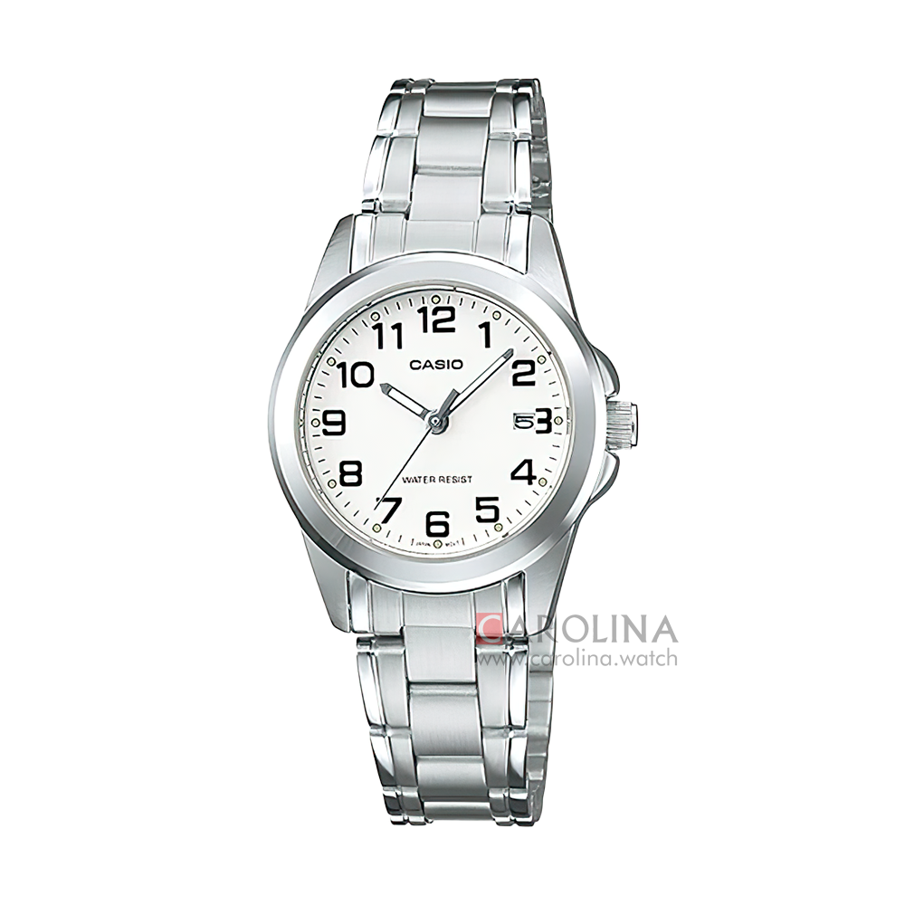 Jam Tangan Casio General LTP-1215A-7B2 Enticer Women White Dial Stainless Steel Band