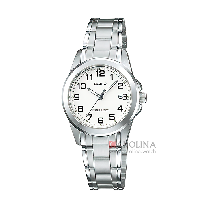 Jam Tangan Casio General LTP-1215A-7B2 Enticer Women White Dial Stainless Steel Band