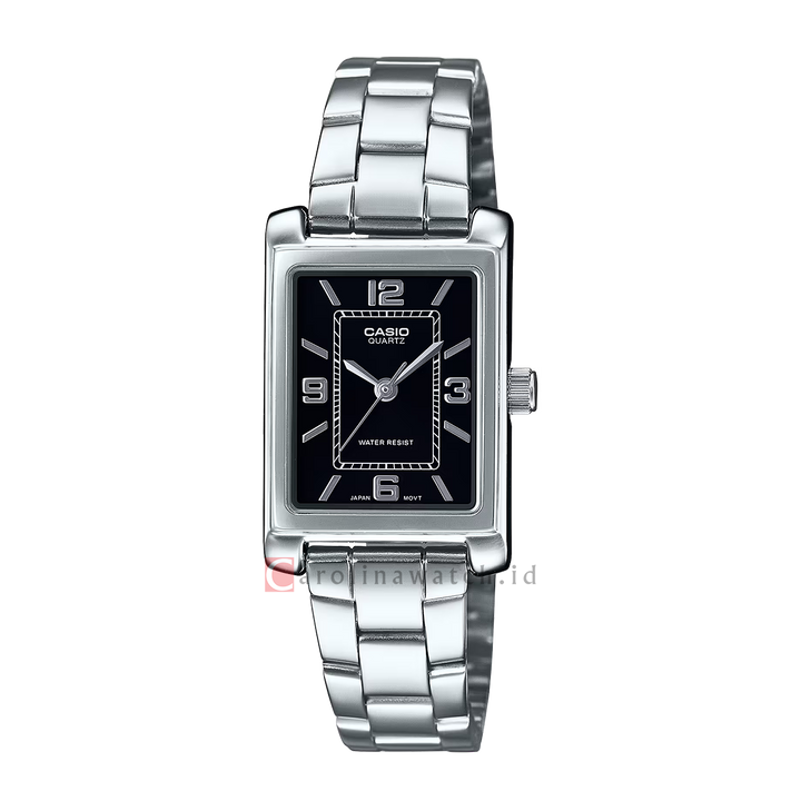 Jam Tangan Casio General LTP-1234DD-1A Tank Women Black Dial Stainless Steel Band