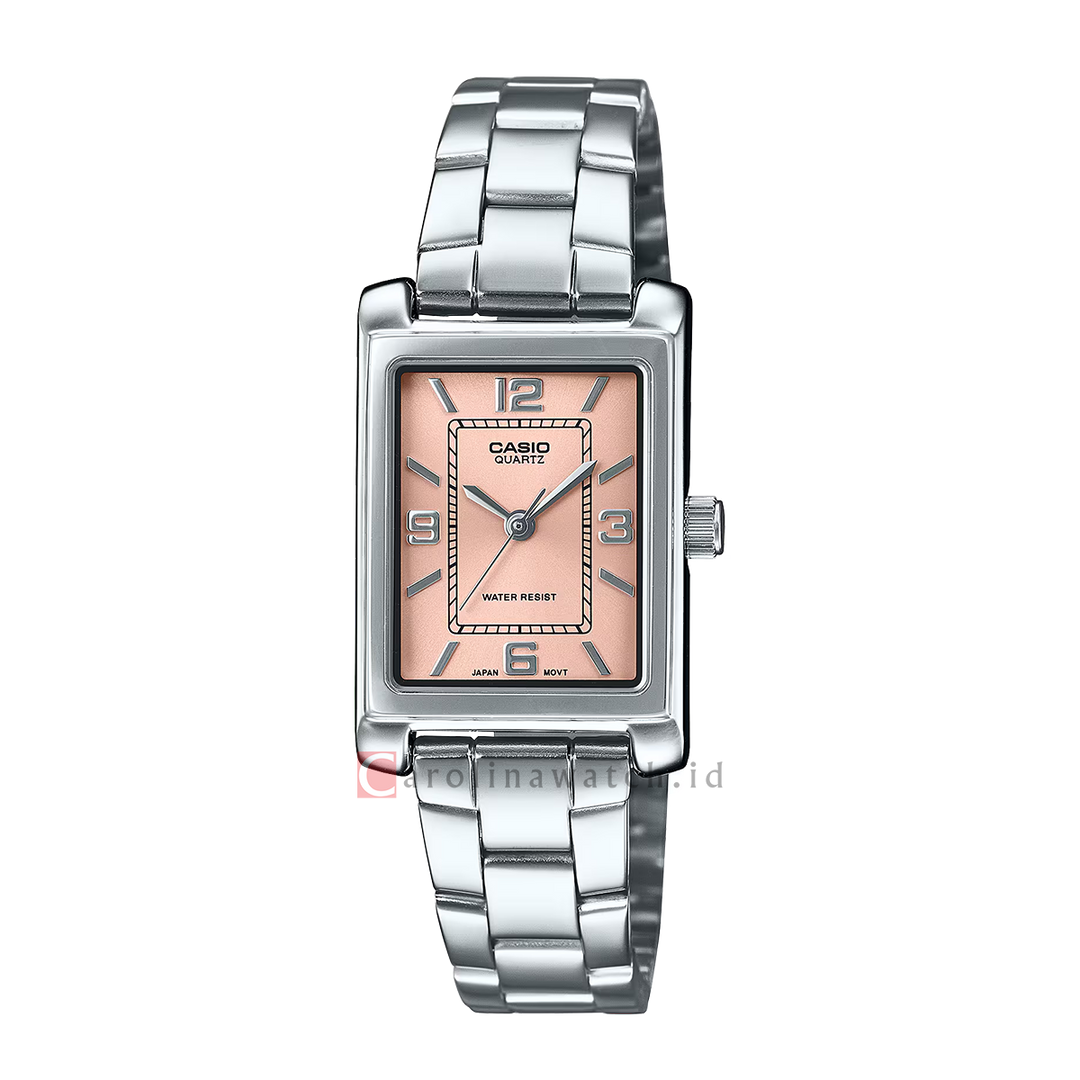 Jam Tangan Casio General LTP-1234DD-4A Tank Women Pink Dial Stainless Steel Band