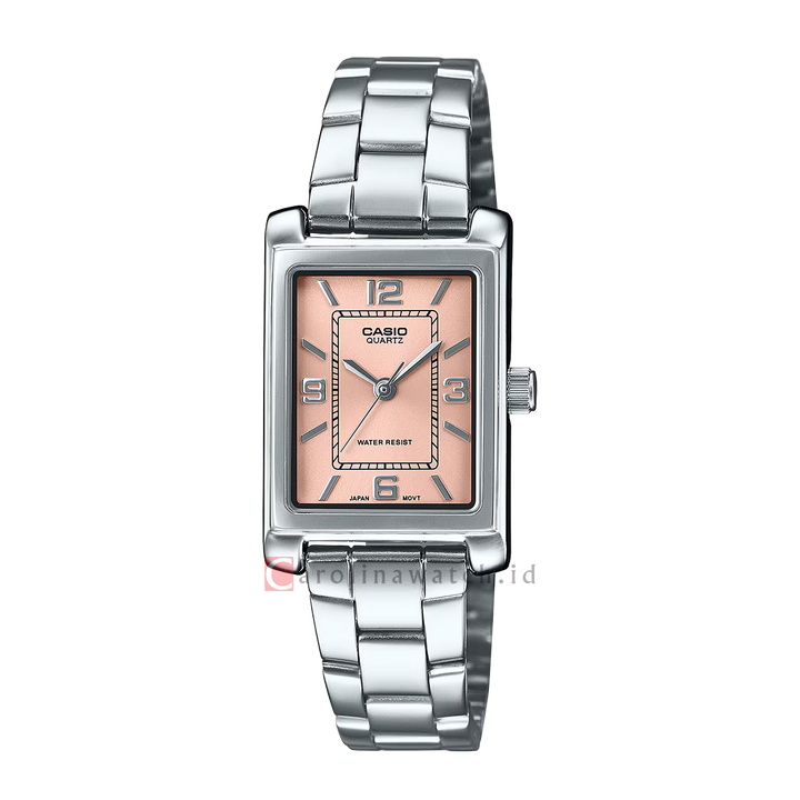 Jam Tangan Casio General LTP-1234DD-4A Tank Women Pink Dial Stainless Steel Band