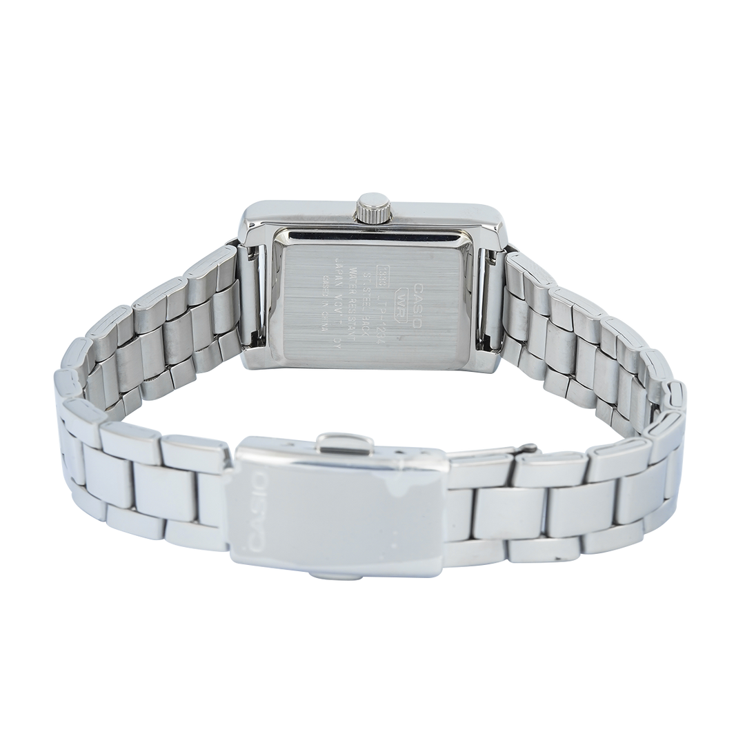 Jam Tangan Casio General LTP-1234DD-7A Tank Women Silver Dial Stainless Steel Band