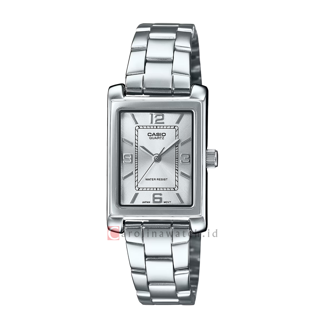 Jam Tangan Casio General LTP-1234DD-7A Tank Women Silver Dial Stainless Steel Band
