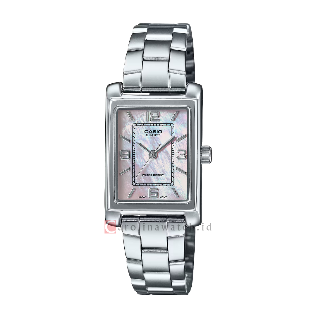 Jam Tangan Casio General LTP-1234DS-4A Tank Women Mother of Pearl Dial Stainless Steel Band