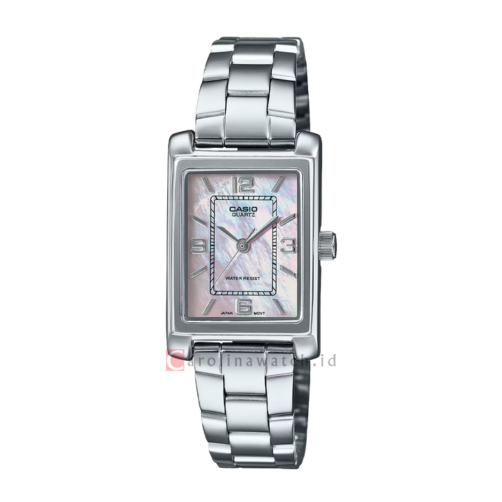 Jam Tangan Casio General LTP-1234DS-4A Tank Women Mother of Pearl Dial Stainless Steel Band