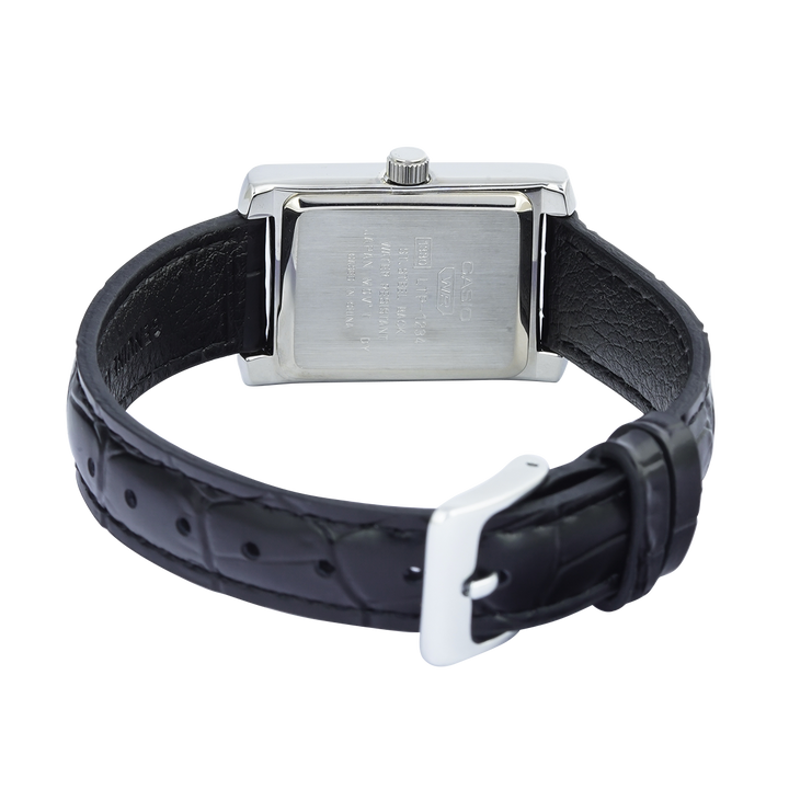 Jam Tangan Casio General LTP-1234LL-7A Tank Women Silver Dial Black Leather Band