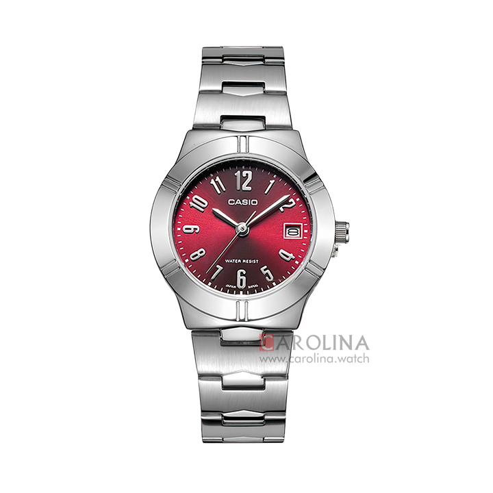 Jam Tangan Casio General LTP-1241D-4A2 Enticer Women Red Dial Stainless Steel Band